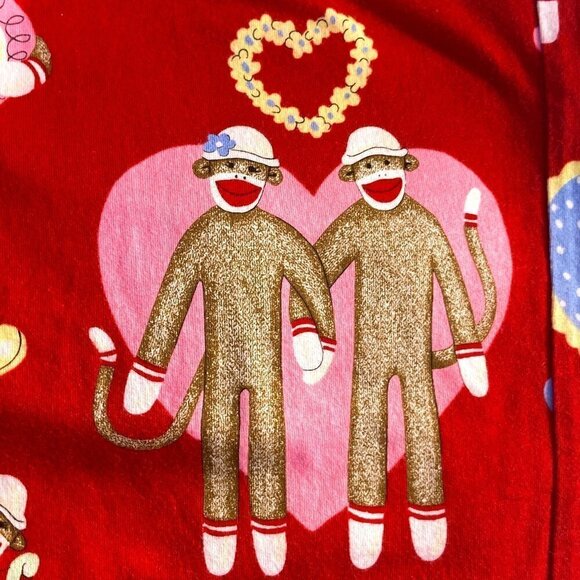 Nick & Nora SZ L Valentines Pajama Set Sock Love Monkey Lounge Comfy - Picture 6 of 8